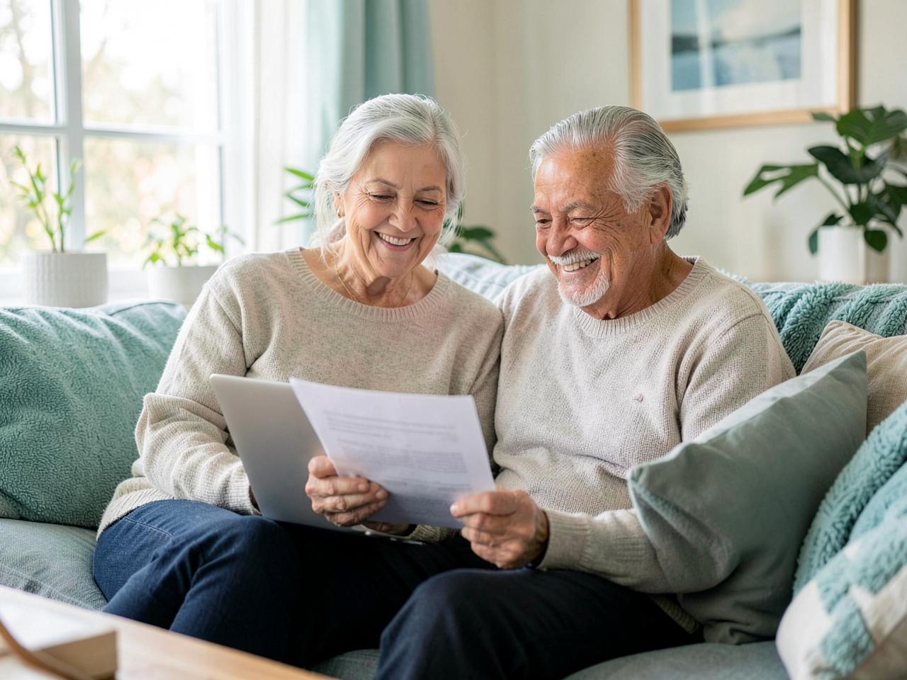 Pareja mayor revisando su plan en casa