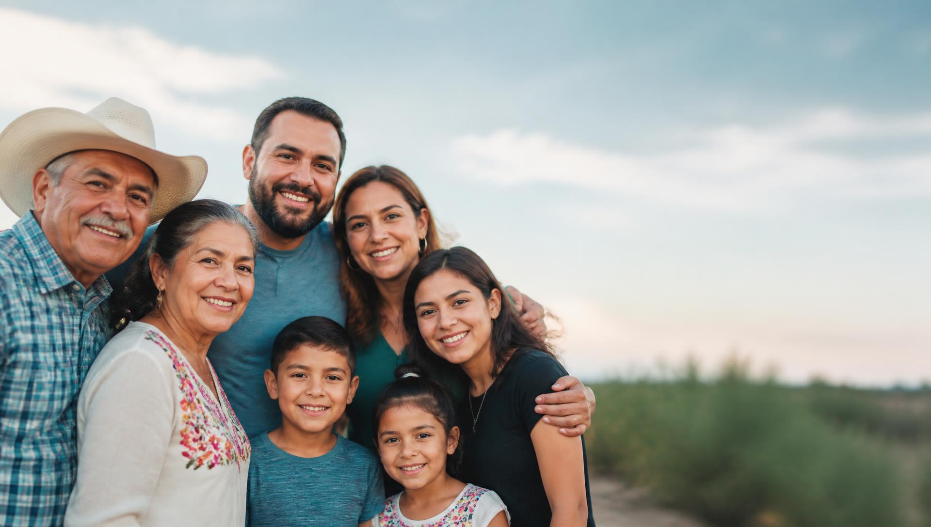 Familias de todas las edades sonriendo juntas